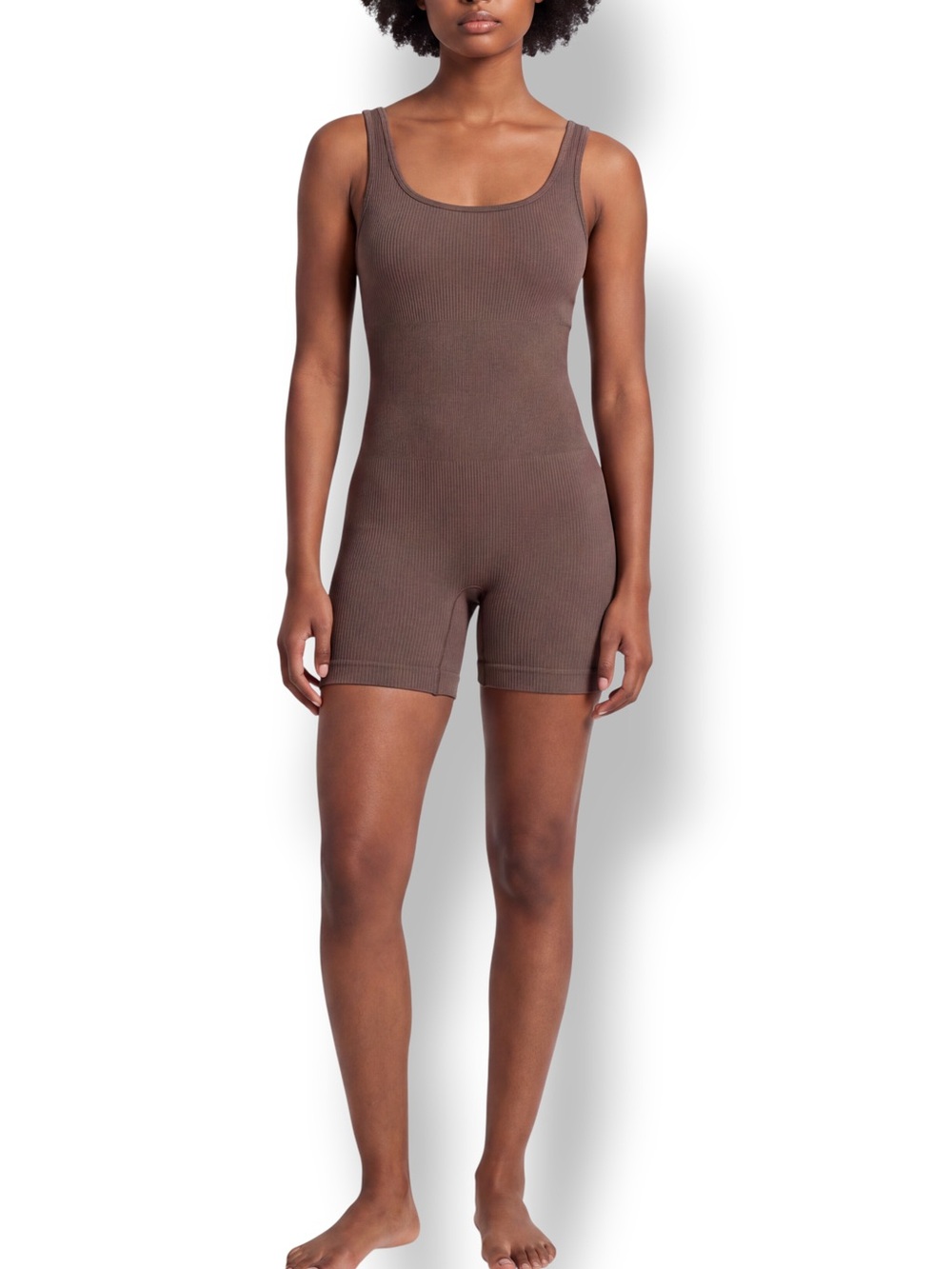 4/$20 Brown Ribbed Seamless Short Unitard Romper Small